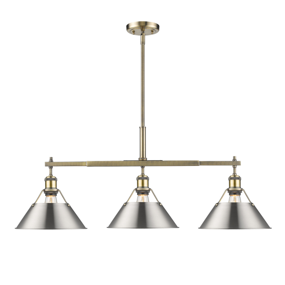 Yep by Golden Lighting Orwell 3-light Island Light in Aged Brass and Pewter shade